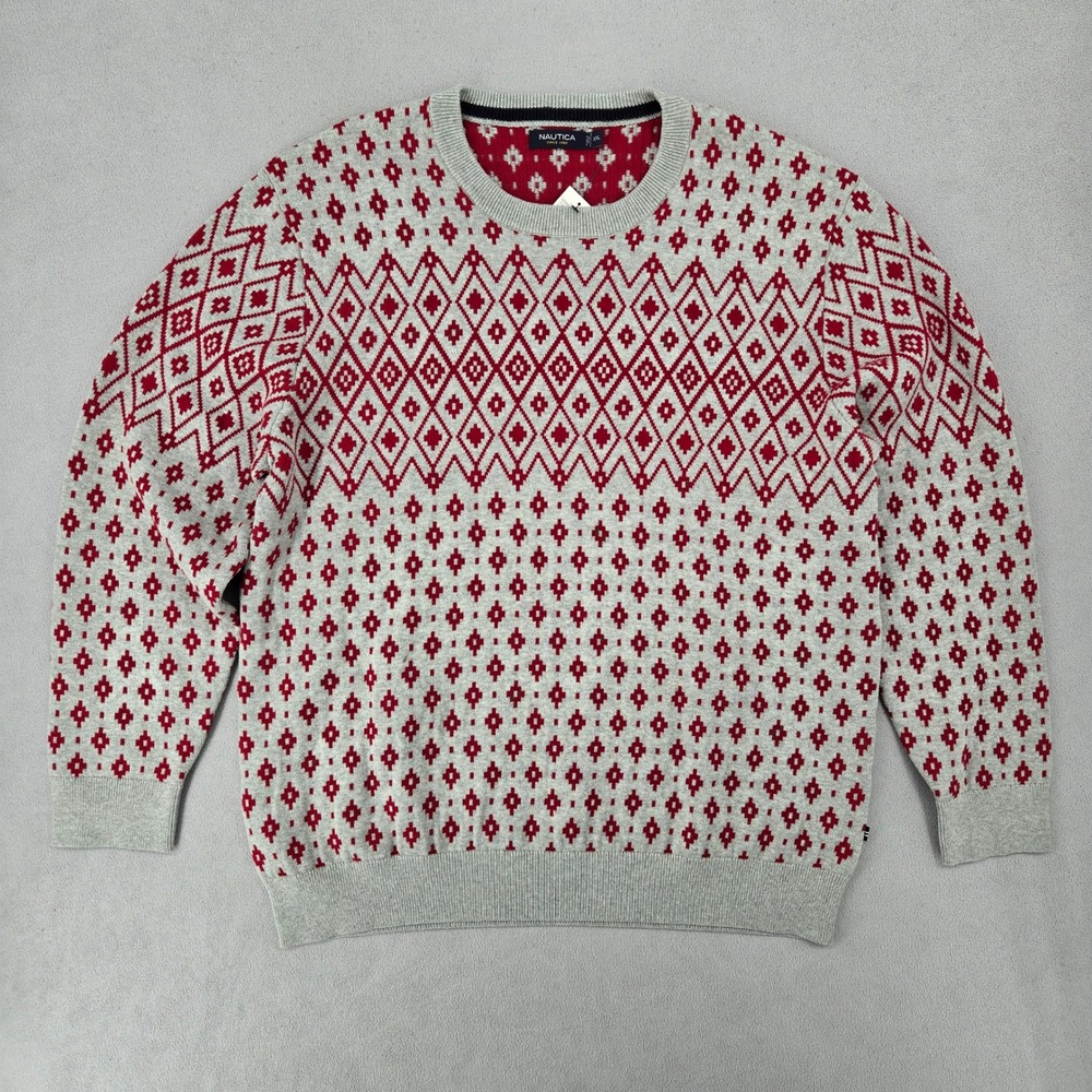 Nautica Mens NWT XXL Cotton Fair Isle Sweater Geometric Holiday Christmas